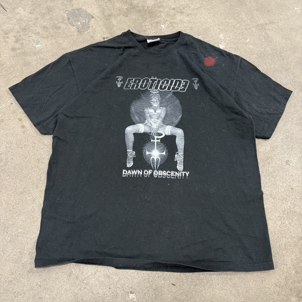 VINTAGE 00s EROTICIDE ROCK BAND DAWN OF OBSCENITY T SHIRT BLACK 2XL
